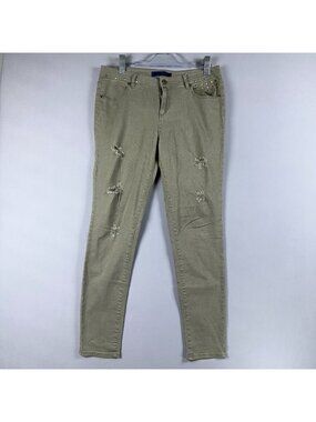 Tinsel Jeans Size 31 Distressed Skinny Mid Rise Studded Accents Khaki Light Wash